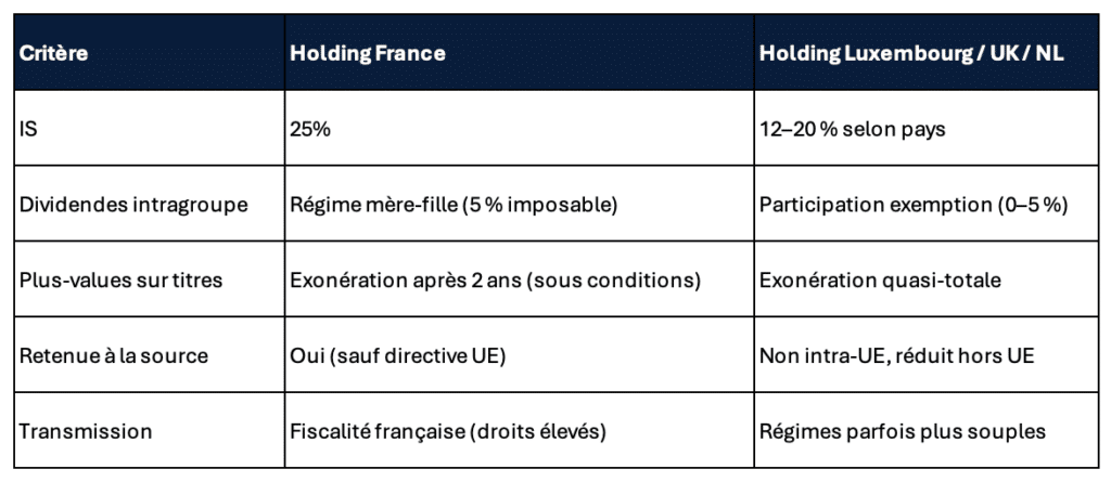 Comparatif lieu Holding